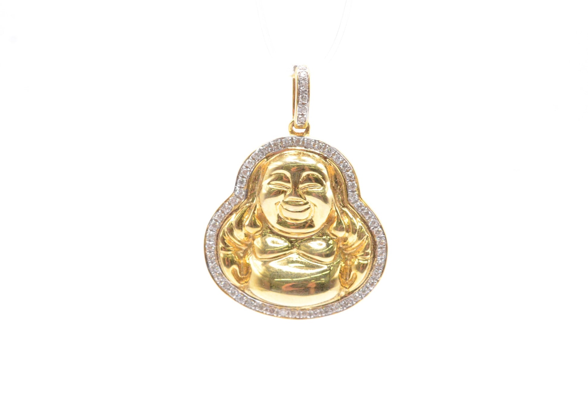 1.25" .33 cttw Buddha Diamond Pendant 10K Yellow Gold Religious