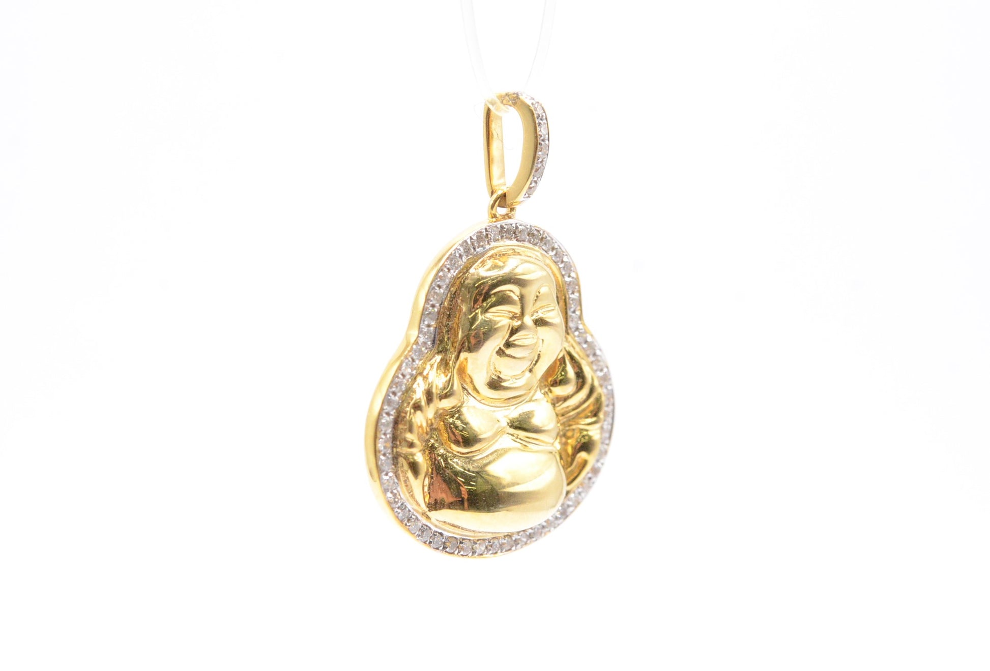 1.25" .33 cttw Buddha Diamond Pendant 10K Yellow Gold Religious