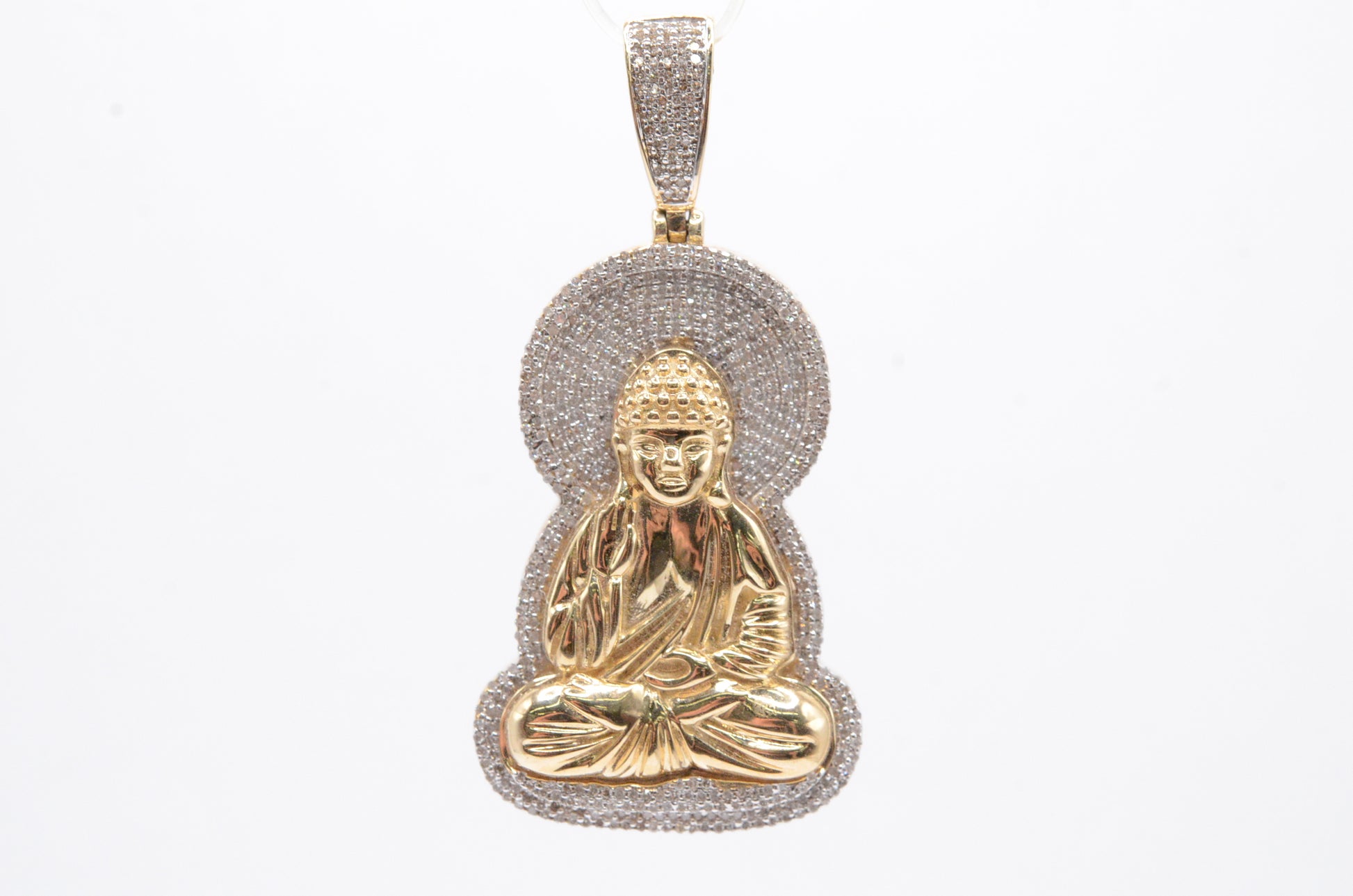 1.75" 0.75 cttw Sitting Buddha Diamond Pendant 10K Yellow Gold Religious