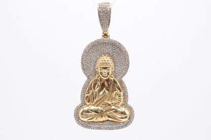 1.75" 0.75 cttw Sitting Buddha Diamond Pendant 10K Yellow Gold Religious