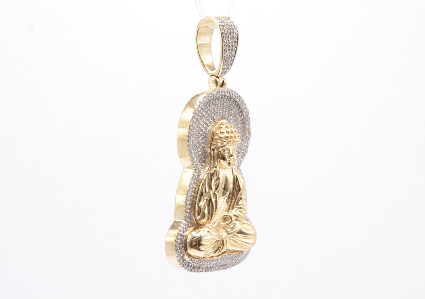 1.75" 0.75 cttw Sitting Buddha Diamond Pendant 10K Yellow Gold Religious