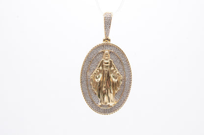 1.75" 0.65 cttw Virgin Mary Diamond Pendant 10K Yellow Gold Religious