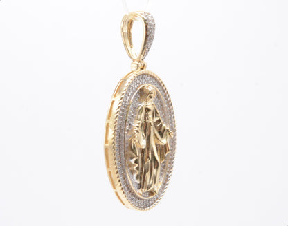 1.75" 0.65 cttw Virgin Mary Diamond Pendant 10K Yellow Gold Religious