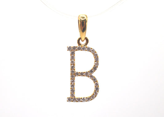 0.75" 0.20 cttw Diamond Initial Pendant "B" 14K Yellow Gold Letters & Numbers