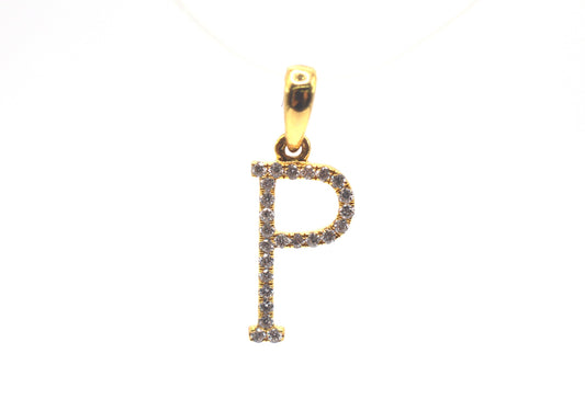 0.75" 0.15 cttw Diamond Initial Pendant "P" 14K Yellow Gold Letters & Numbers