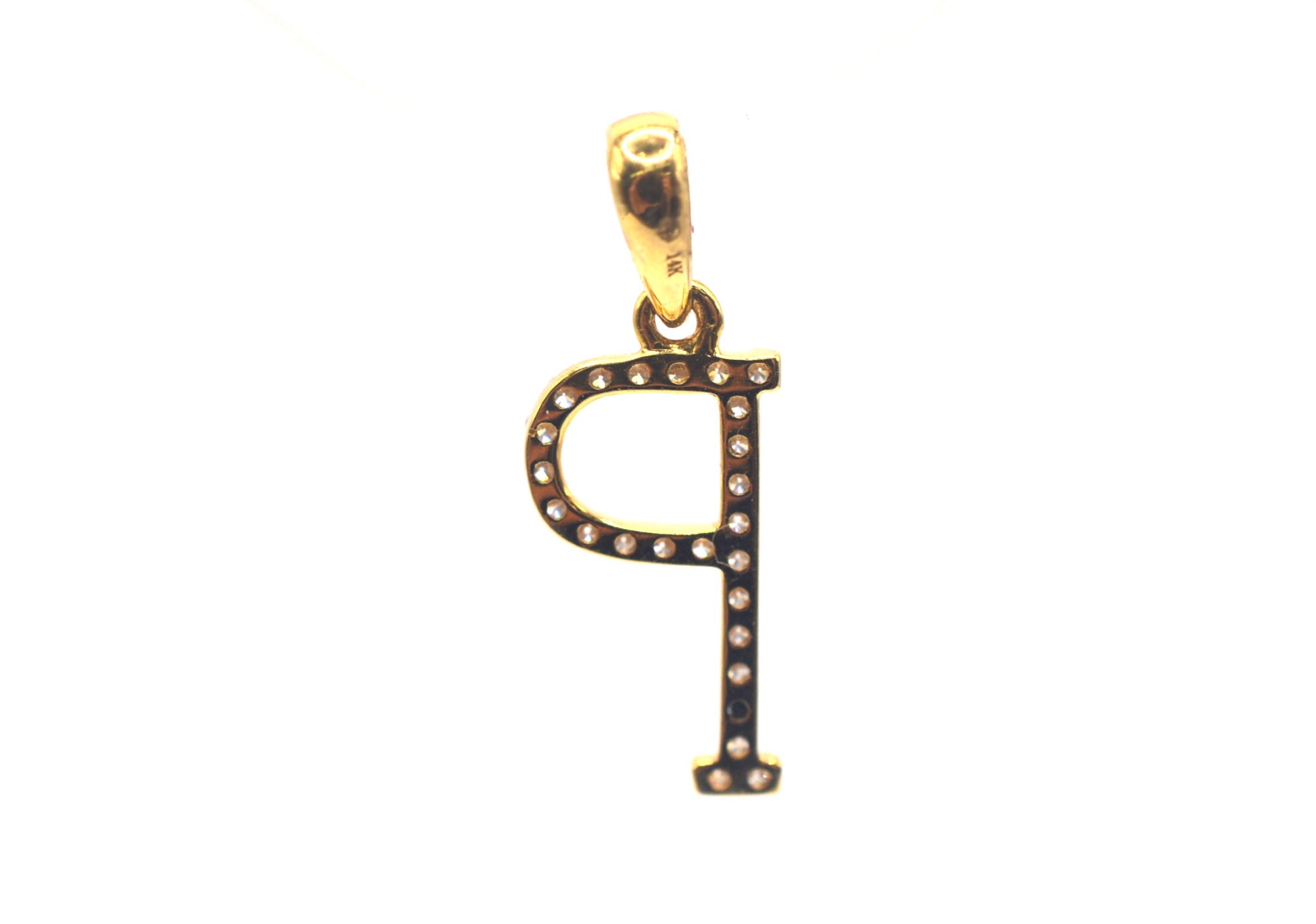 0.75" 0.15 cttw Diamond Initial Pendant "P" 14K Yellow Gold Letters & Numbers