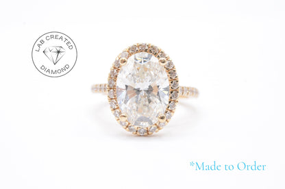 Made to Order-3.0ct Oval Lab Diamond Engagement Ring 14K Yellow Gold Made to Order