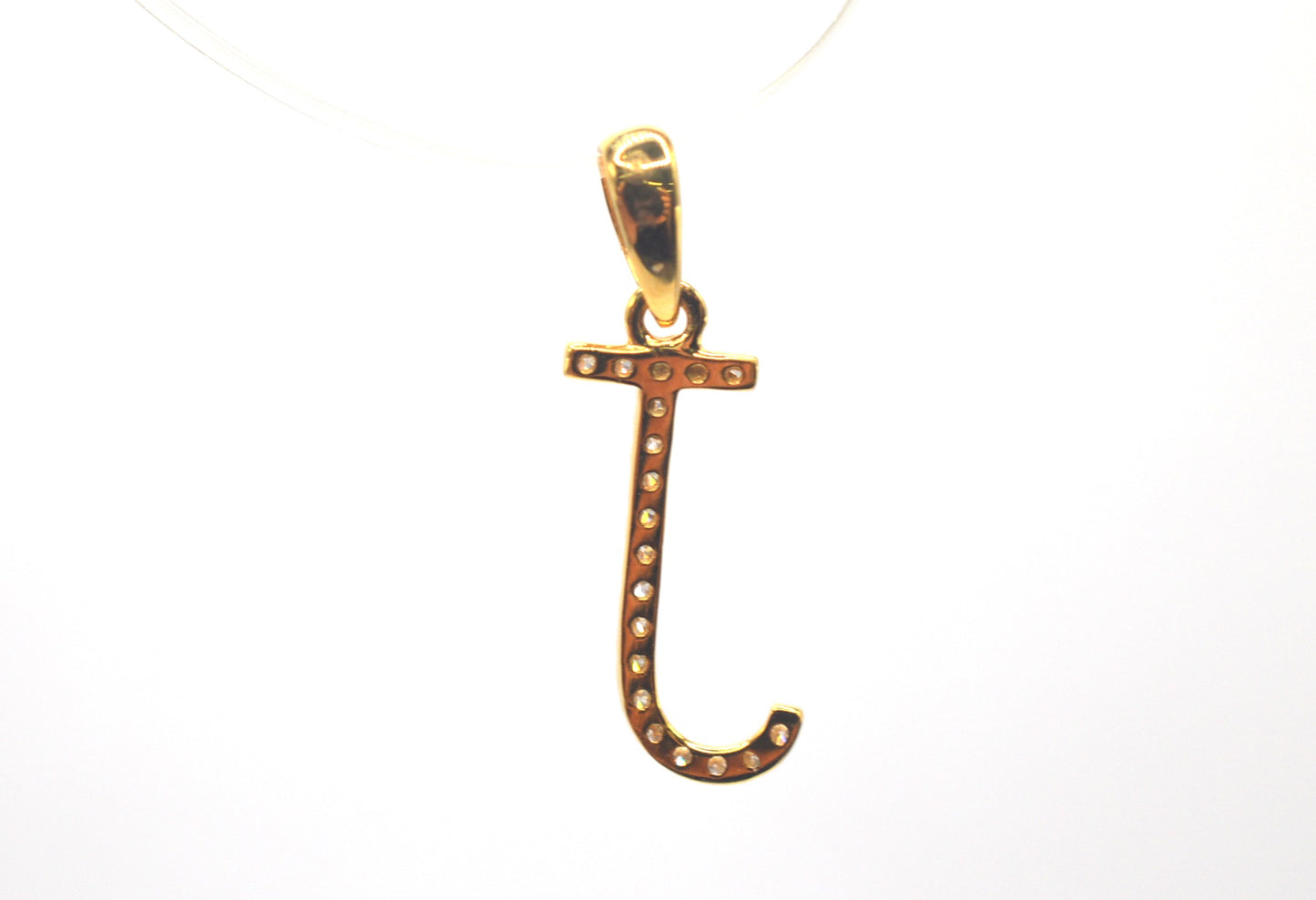 0.75" 0.10 cttw Diamond Initial Pendant "J" 14K Yellow Gold Letters & Numbers