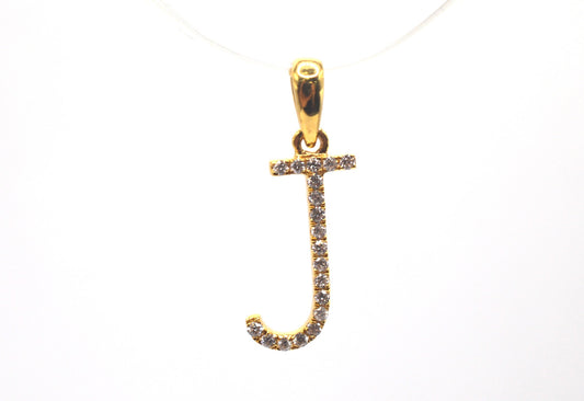 0.75" 0.10 cttw Diamond Initial Pendant "J" 14K Yellow Gold Letters & Numbers