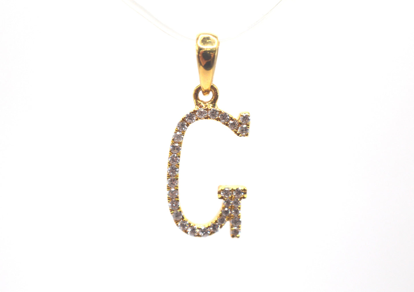 0.75" 0.15 cttw Diamond Initial Pendant "G" 14K Yellow Gold Letters & Numbers