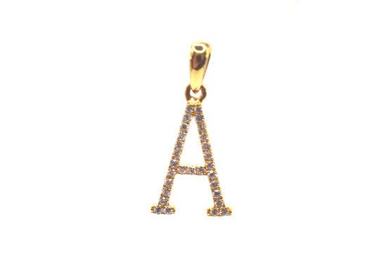 0.75" 0.15 cttw Diamond Initial Pendant "A" 14K Yellow Gold Letters & Numbers