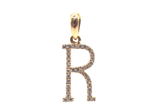 0.75" 0.20 cttw Diamond Initial Pendant "R" 14K Yellow Gold Letters & Numbers