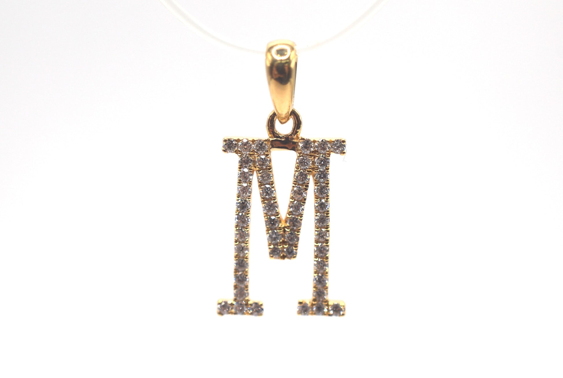 0.75" 0.25 cttw Diamond Initial Pendant "M" 14K Yellow Gold Letters & Numbers