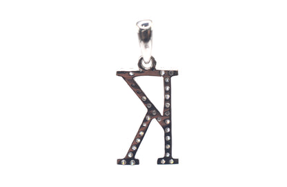 0.75" 0.20 cttw Diamond Initial Pendant "K" 14K White Gold Letters & Numbers