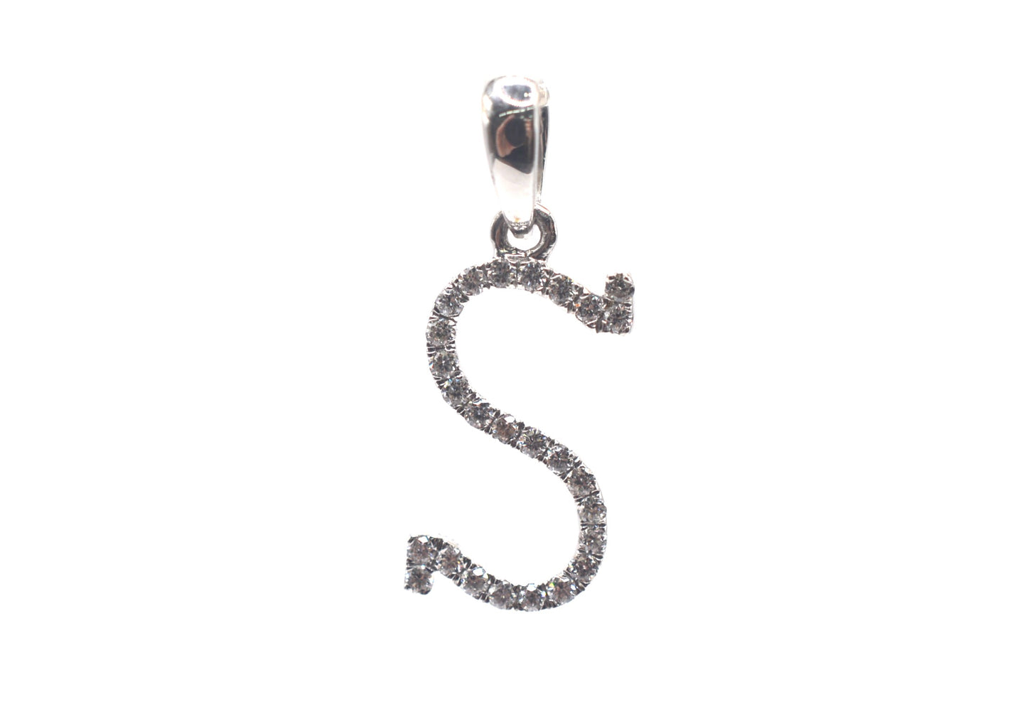 0.75" 0.15 cttw Diamond Initial Pendant "S" 14K White Gold Letters & Numbers