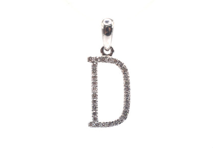 0.75" 0.20 cttw Diamond Initial Pendant "D" 14K White Gold Letters & Numbers