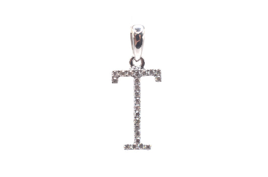 0.75" 0.15 cttw Diamond Initial Pendant "T" 14K White Gold Letters & Numbers
