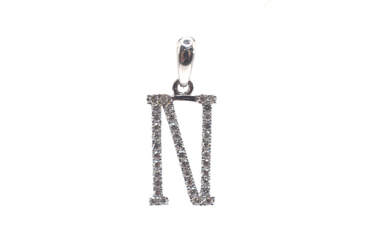 0.75" 0.20 cttw Diamond Initial Pendant "N" 14K White Gold Letters & Numbers