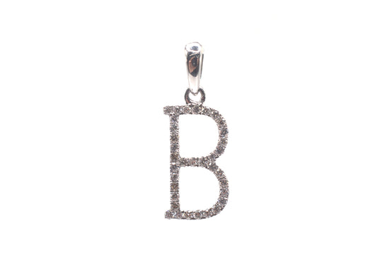 0.75" 0.20 cttw Diamond Initial Pendant "B" 14K White Gold Letters & Numbers