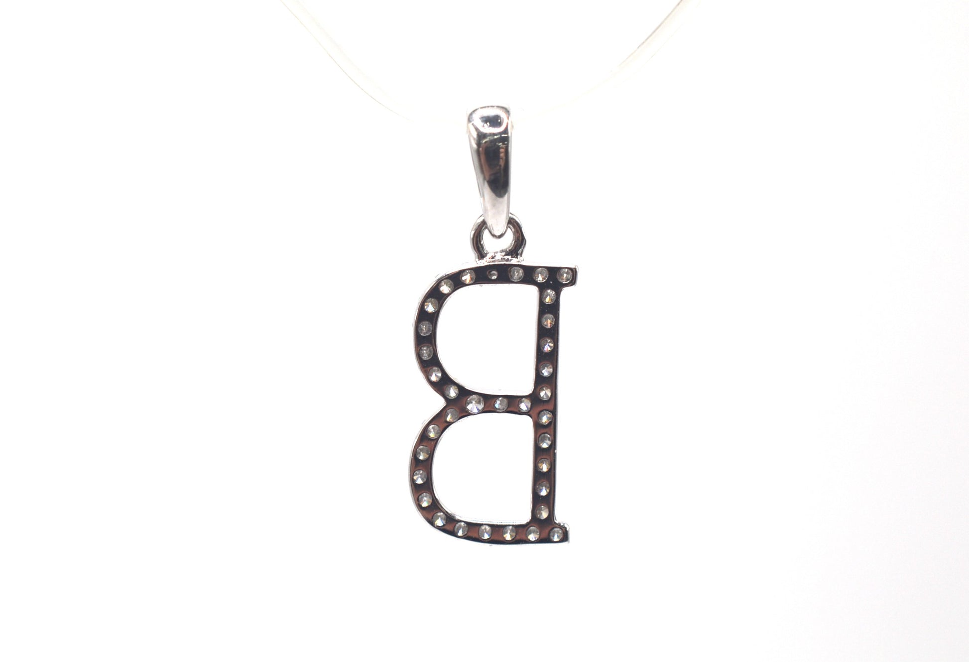 0.75" 0.20 cttw Diamond Initial Pendant "B" 14K White Gold Letters & Numbers