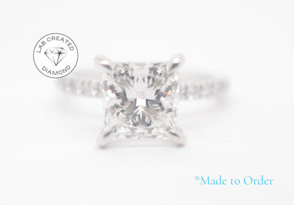 Made to Order-3ct Princess Lab Diamond Engagement Ring 14K White Gold Made to Order