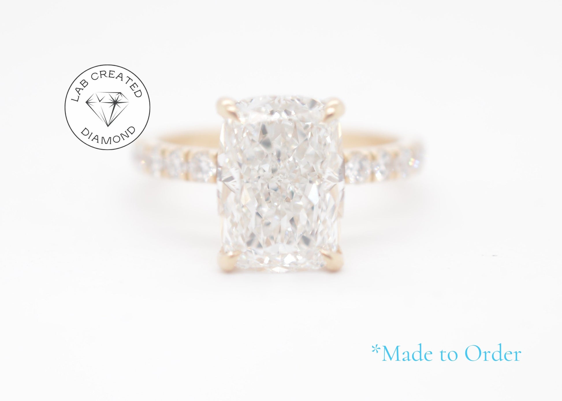 Made To Order 4ct Cushion Cut Lab Diamond Engagement Ring 14K Yellow Gold Made to Order