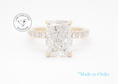 Made To Order 4ct Cushion Cut Lab Diamond Engagement Ring 14K Yellow Gold Made to Order