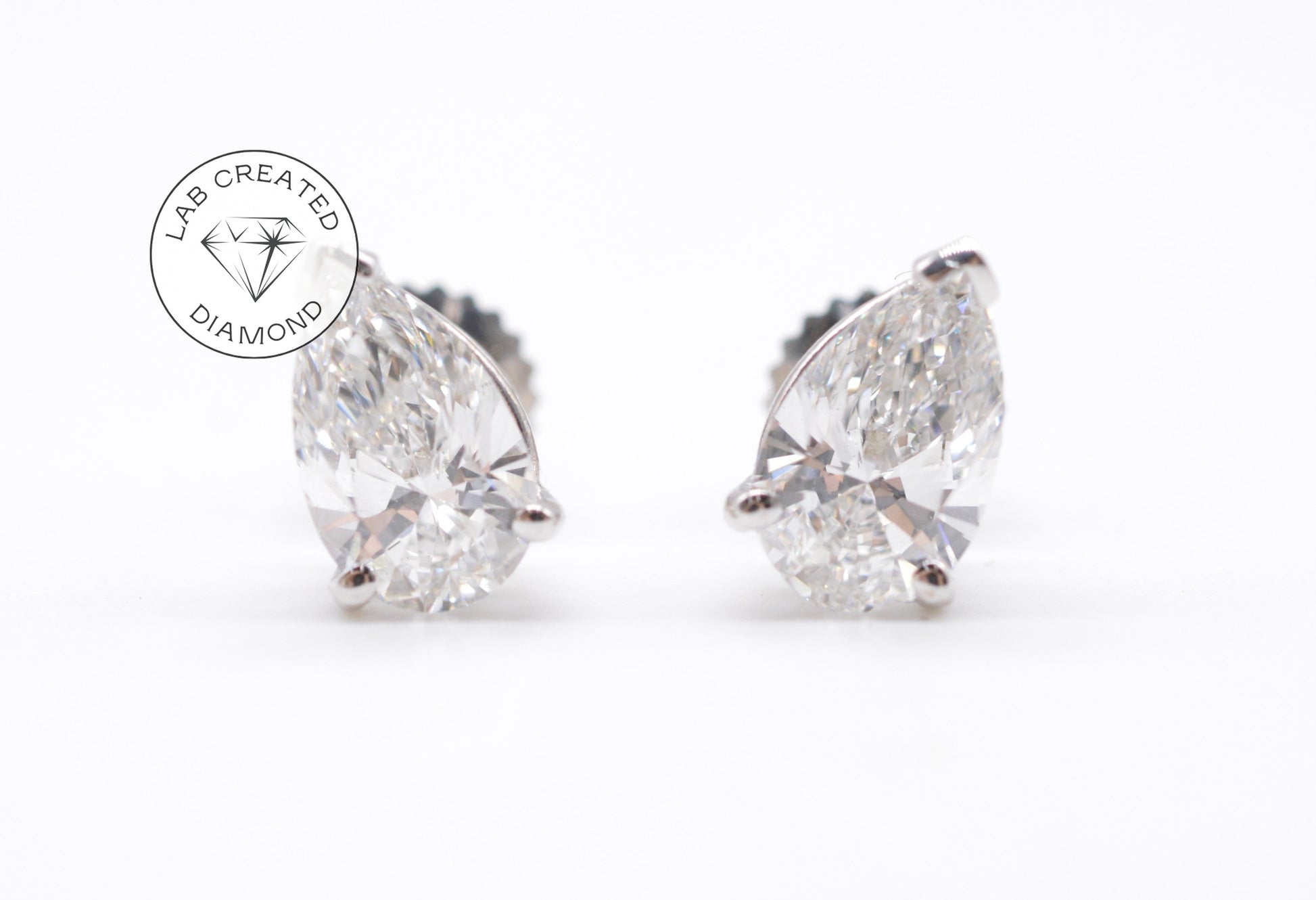 2cttw Pear Shape Lab Diamond Stud Earrings 14K White Gold Lab Diamond Studs