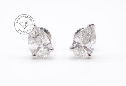 2cttw Pear Shape Lab Diamond Stud Earrings 14K White Gold Lab Diamond Studs