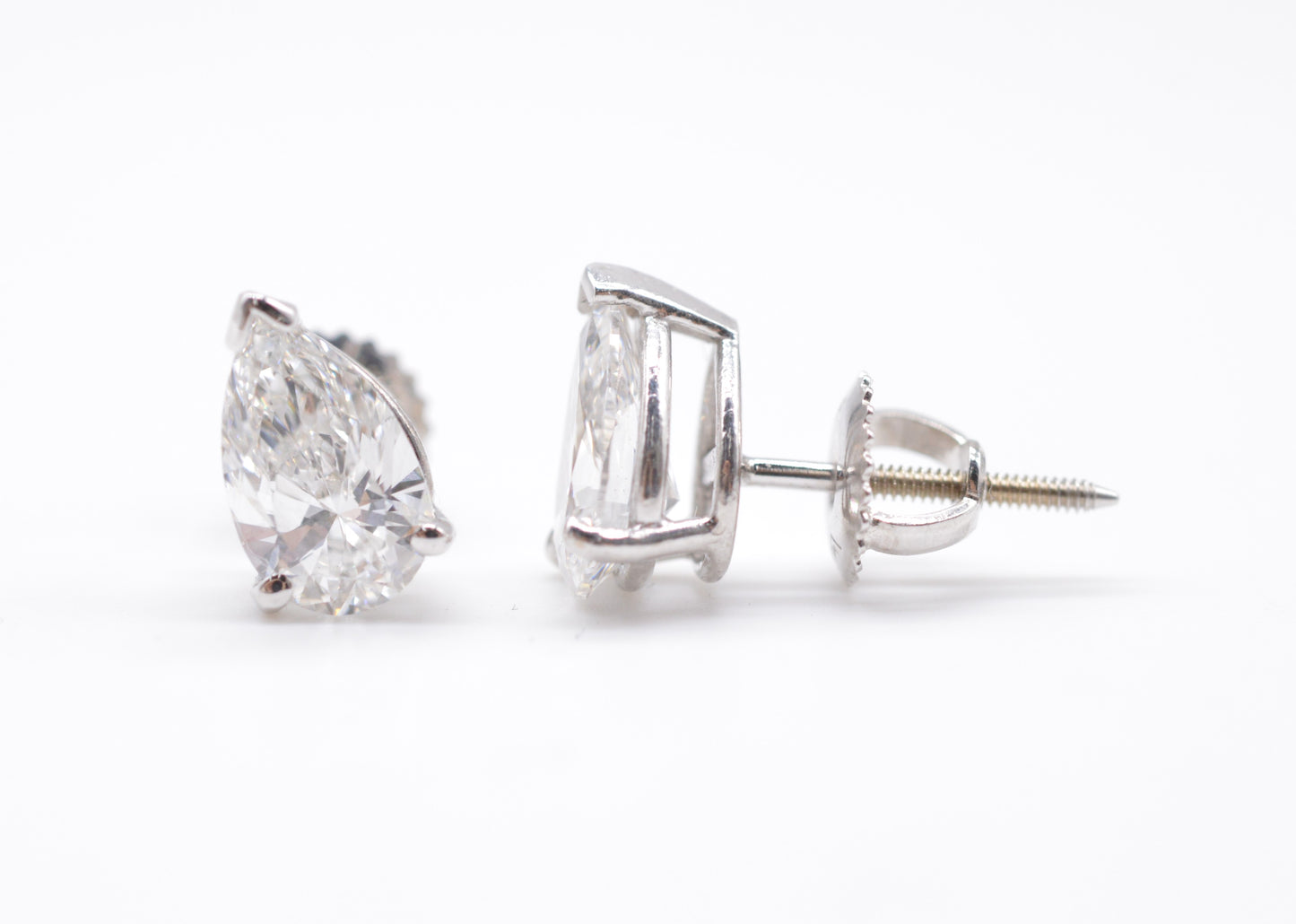 2cttw Pear Shape Lab Diamond Stud Earrings 14K White Gold Lab Diamond Studs