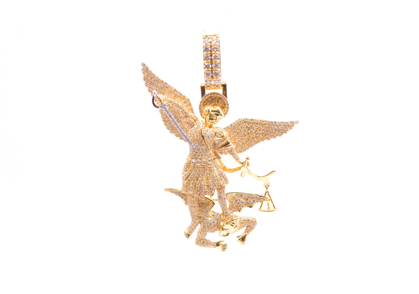 2.50 cttw Diamond St.Michael Pendant 10K Yellow Gold Religious