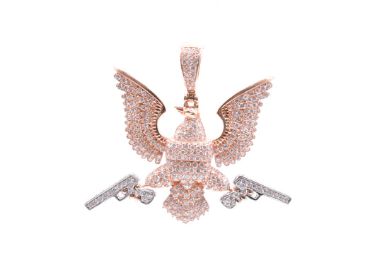 1.75" 4.25 cttw Diamond Eagle with Guns Pendant in 14K White Rose Gold Other