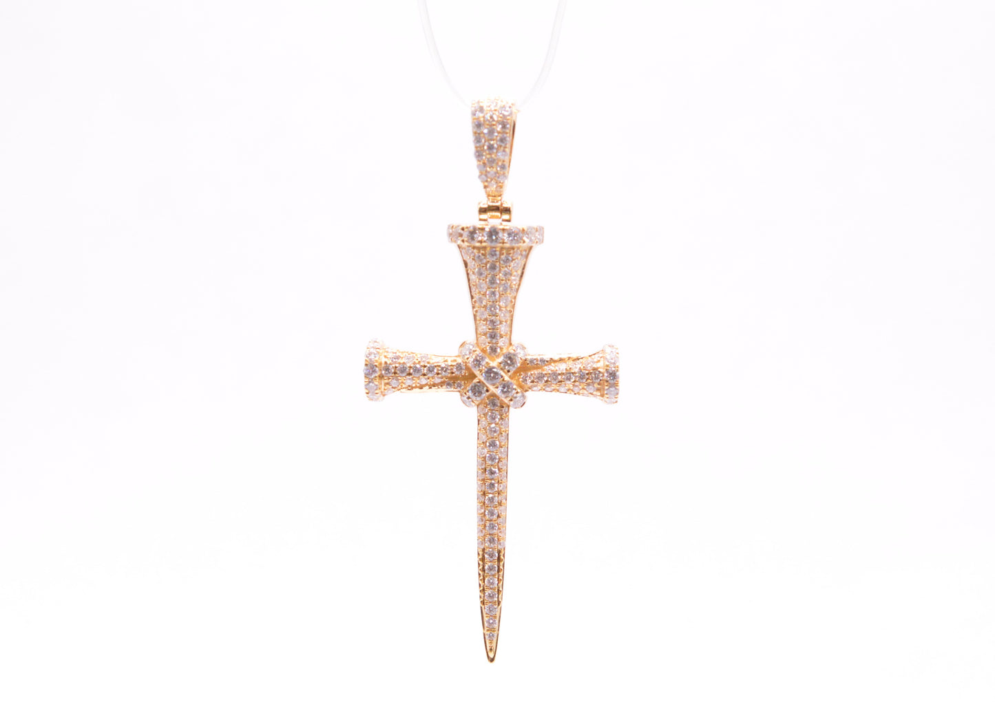 1.50 cttw Diamond Nail Cross Pendant 14K Yellow Gold Crosses