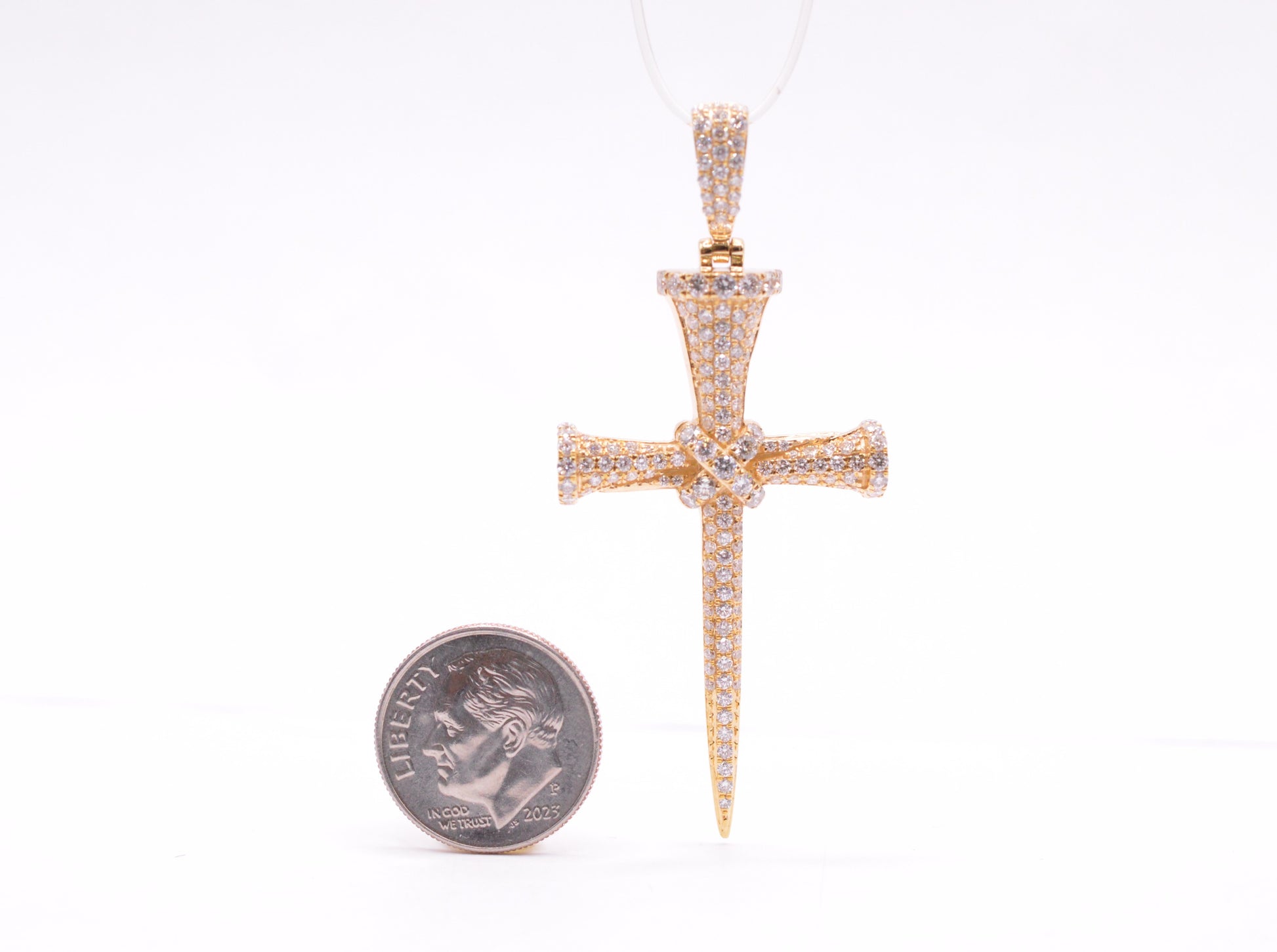 1.50 cttw Diamond Nail Cross Pendant 14K Yellow Gold Crosses