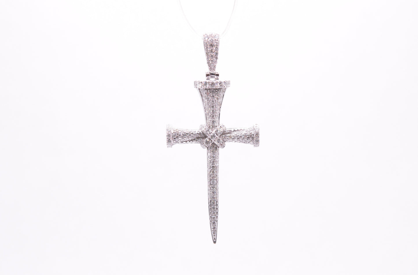 1.50 cttw Diamond Nail Cross Pendant 14K White Gold Crosses