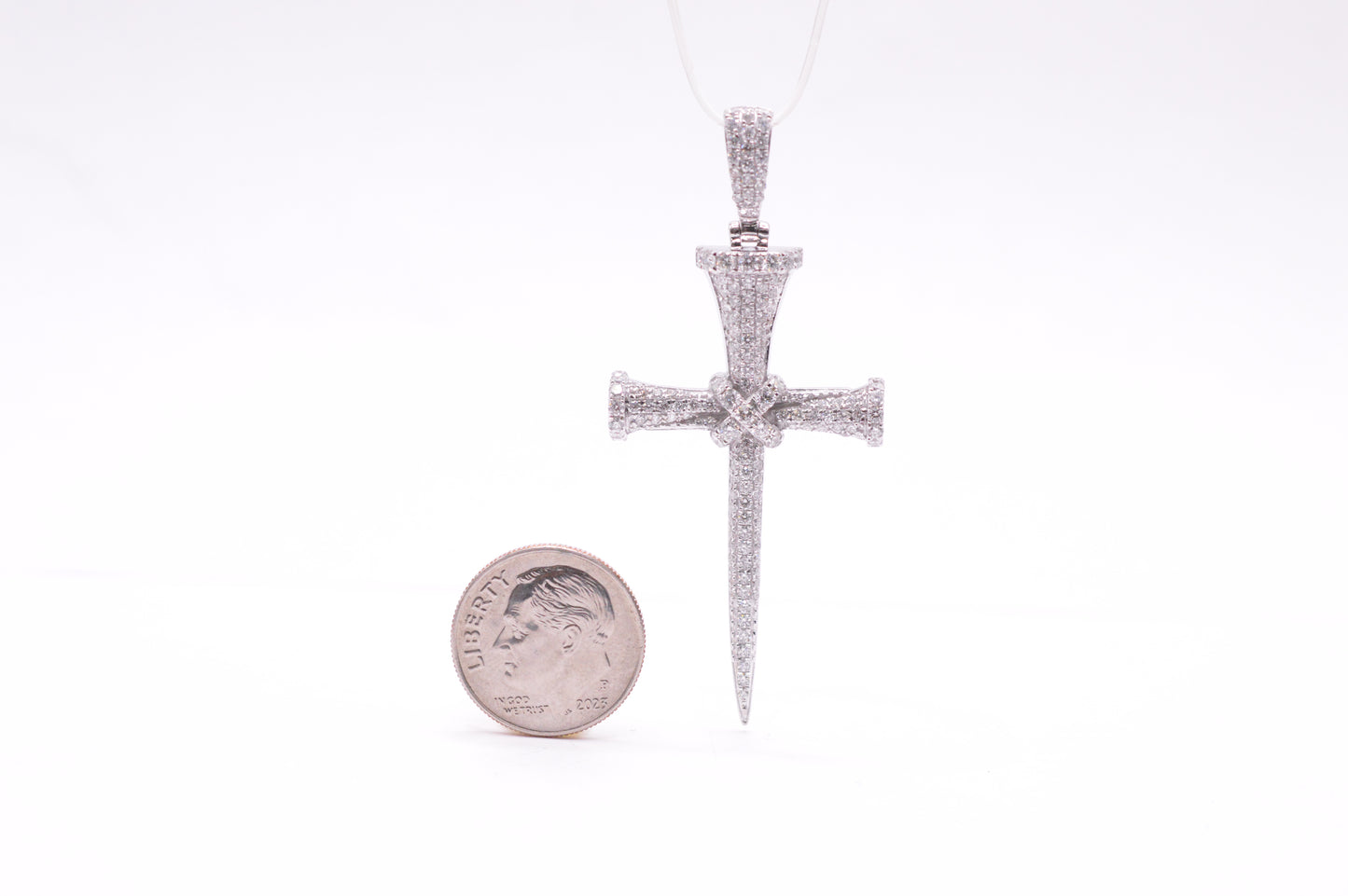 1.50 cttw Diamond Nail Cross Pendant 14K White Gold Crosses