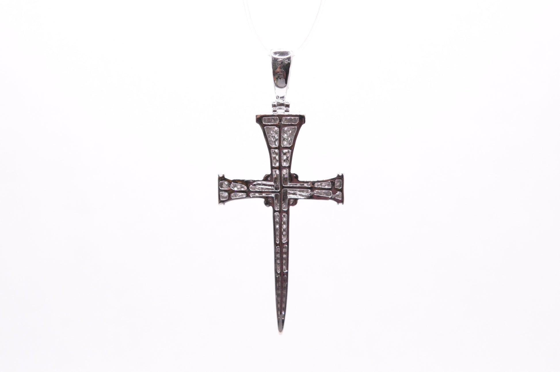 1.50 cttw Diamond Nail Cross Pendant 14K White Gold Crosses