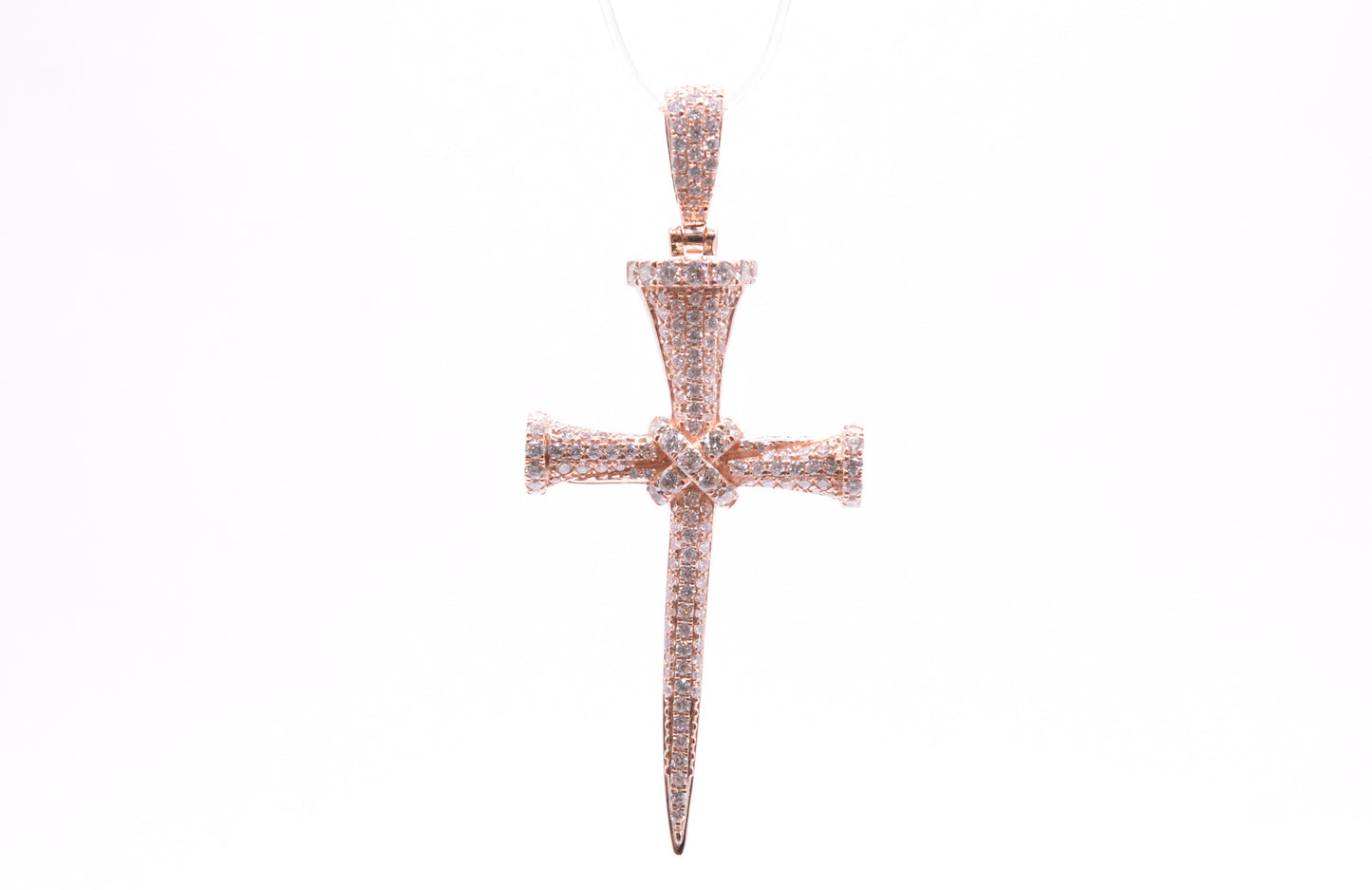 1.50 cttw Diamond Nail Cross Pendant 14K Rose Gold Crosses