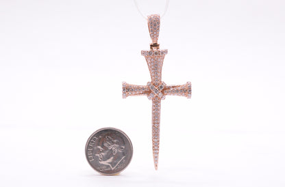 1.50 cttw Diamond Nail Cross Pendant 14K Rose Gold Crosses