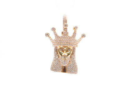 2.0 cttw Diamond Jesus Head with Crown Pendant 10K Yellow Gold Jesus