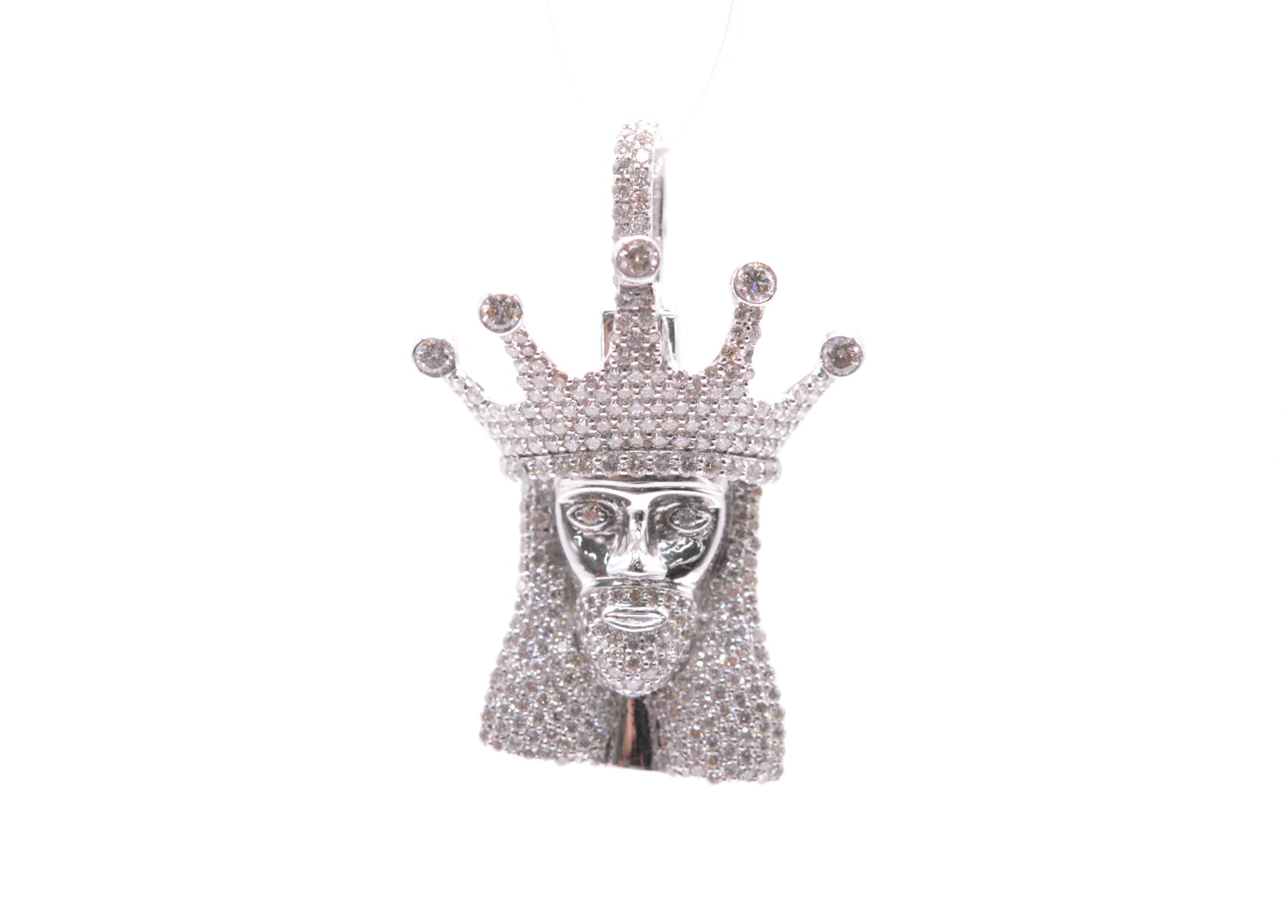 2.0 cttw Diamond Jesus Head with Crown Pendant 10K White Gold Jesus