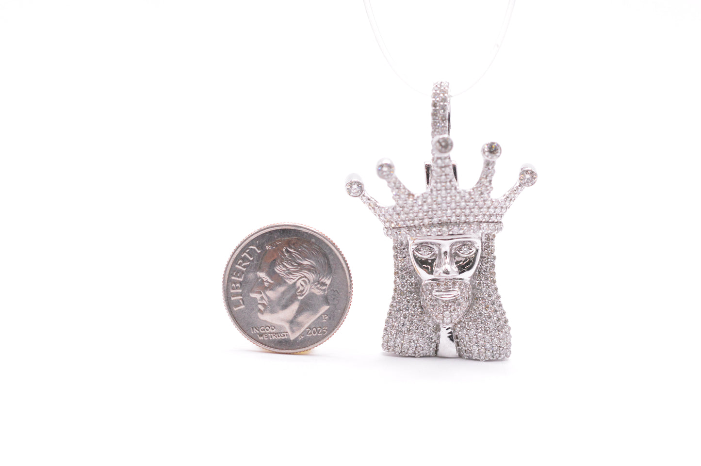 2.0 cttw Diamond Jesus Head with Crown Pendant 10K White Gold Jesus