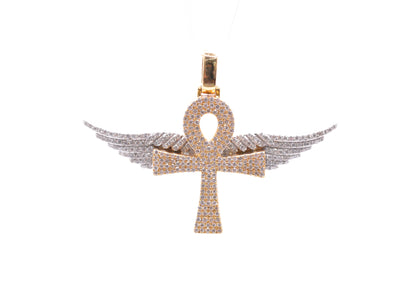 1.65 cttw Diamond Ankh with Wings Pendant 14K White Yellow Gold Custom Pendants